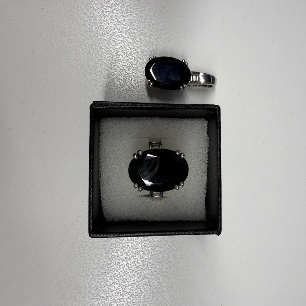 Elegant Black Spinel Stone Ring and Pendant Set
